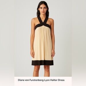 Diane von Furstenberg Lyon Halter Dress Beige Black Size 2 Criss Cross Back